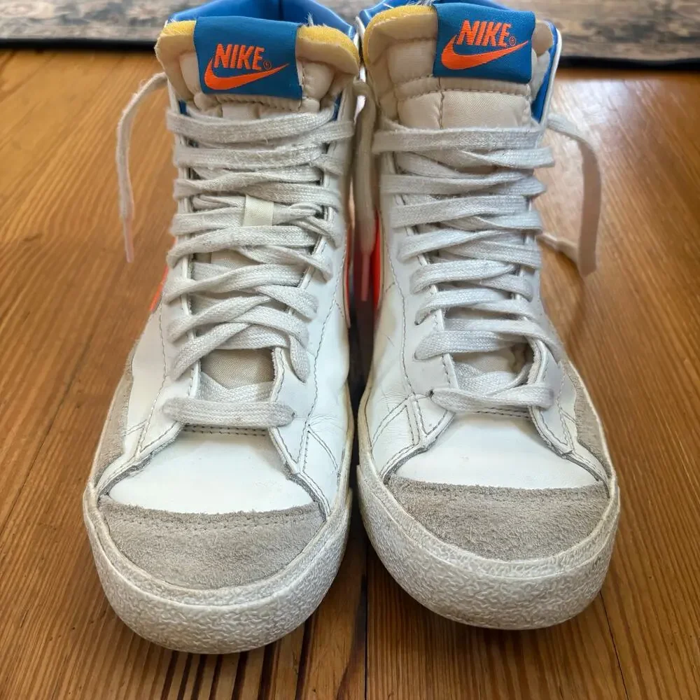 Nike Blazers white‎ royal blue neon orange high top lace up sneakers SIZE 7